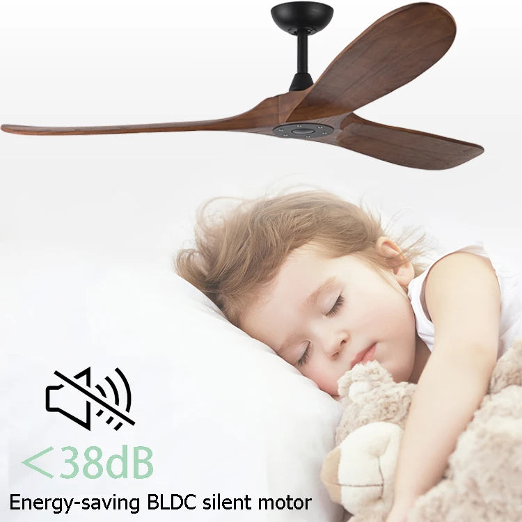 Nordic Hot Sale Modern 60" 3 High End Solid Wooden Wood Blades Remote DC Forward Reverse Motor Function Ceiling Fan No Light