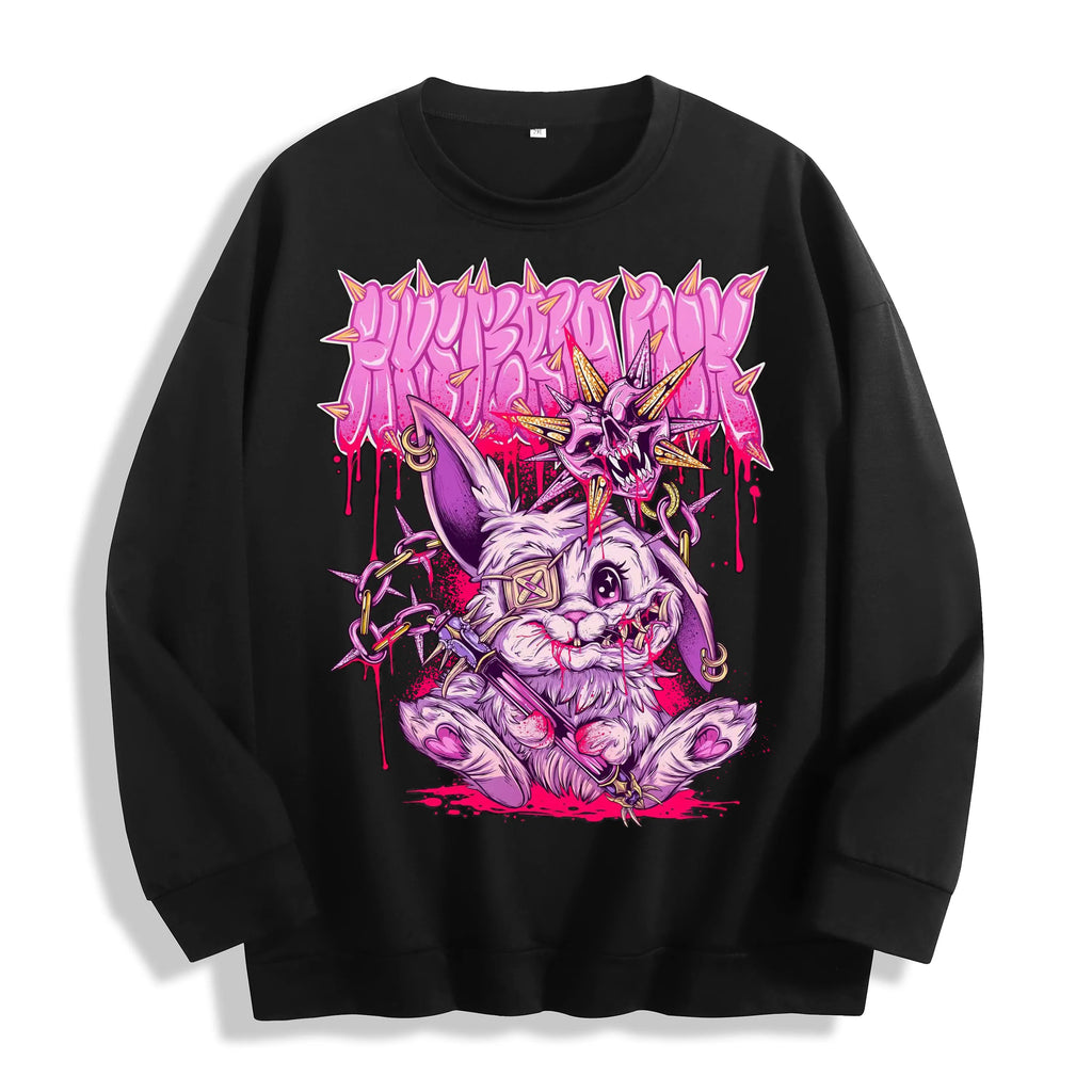 Gothic Bunny Horror Graphic Crewneck Sweatshirt, US Warehouse, 6 Colors