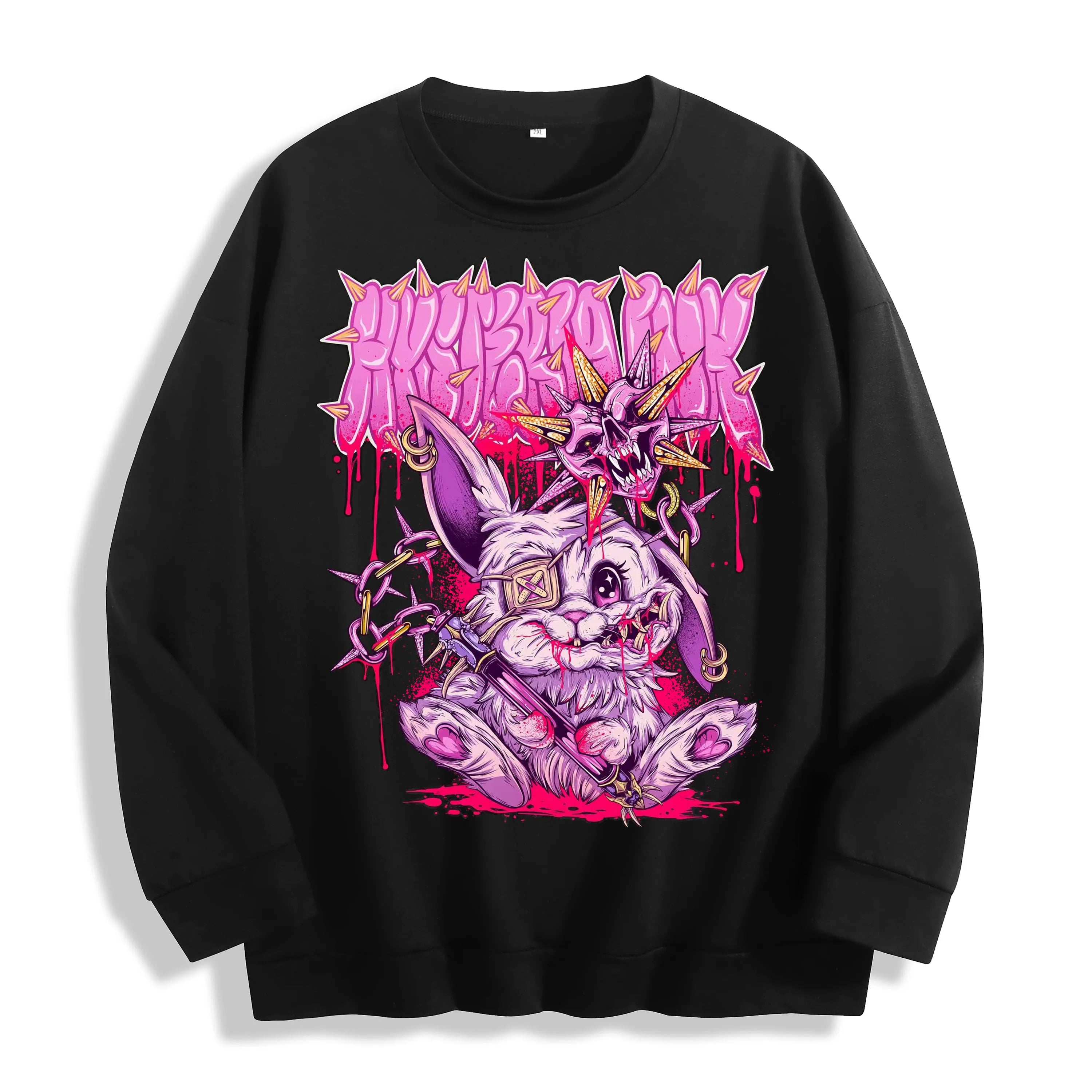 Gothic Bunny Horror Graphic Crewneck Sweatshirt, US Warehouse, 6 Colors