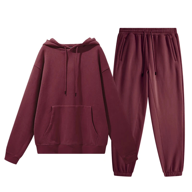 Wholesale Organic Cotton Sweatpants and Hoodie Set Custom Sweat Suits Casual Unisex Tracksuit