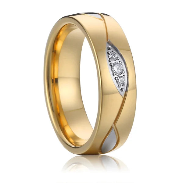 Custom 18K Gold Plated Vintage Inlay Zircon Trendy Stainless Steel Wedding Rings for Unisex Men's & Women's