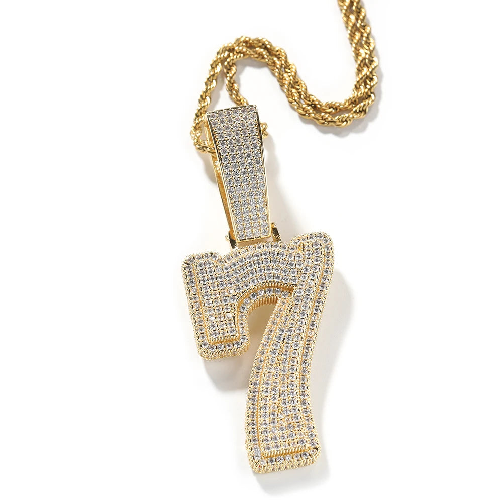 UWIN Hip Hip CZ Lucky Number Pendant Single Big Numbers Pendant Necklace 0 to 9 Special Rapper Jewelry