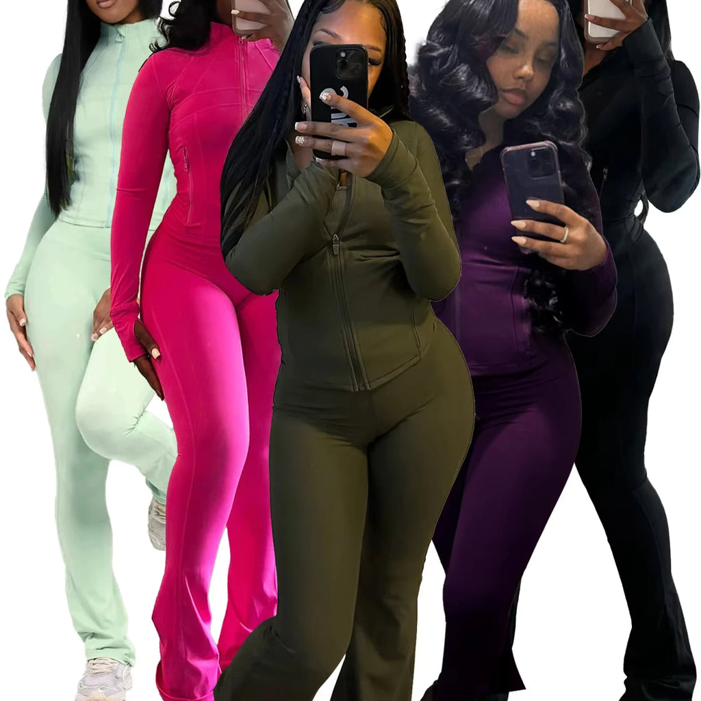 Ladies Autumn Casual Zip Patchwork Jacket Top Top + Bodycon Pants Suits Women'S Tracksuit Women Sports Outfits 2 Piece Set