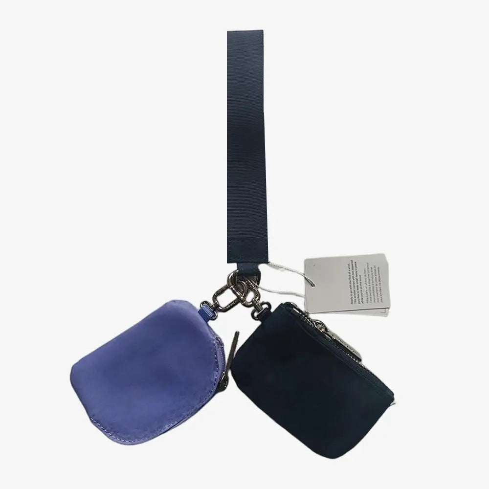 Light Weight Nylon Zipper Dual Pouch Portable Business Wristlet Hanging Keychain Bag in USA Overseas Warehouse