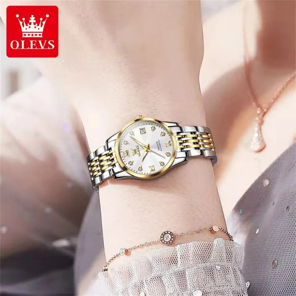OLEVS 6673 Diamond Dial Mechanical Watch Women Simple Fashion Classic Calendar Women's Automatic Watch Luxury Ladies Watches