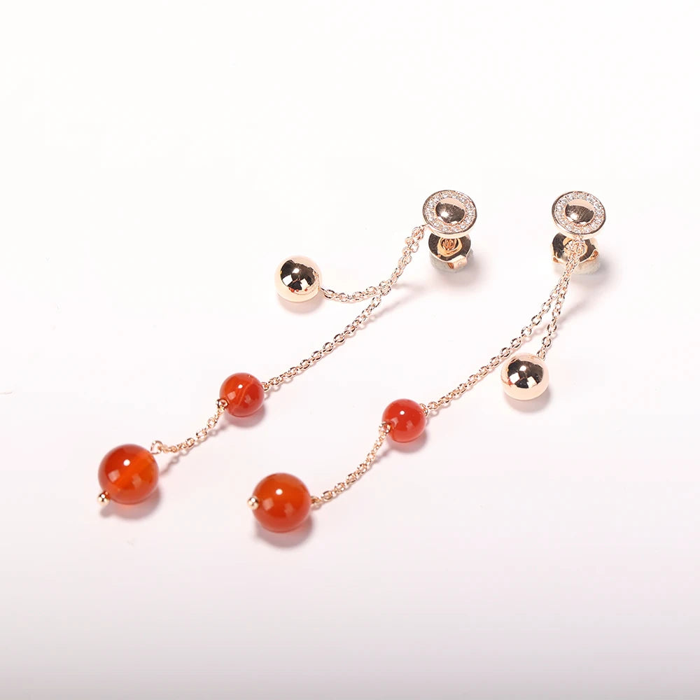 Manufacturer Adjustable Red Agate Long Tassel Sweater Chain Earrings Women's Classic Exquisite Jewelry