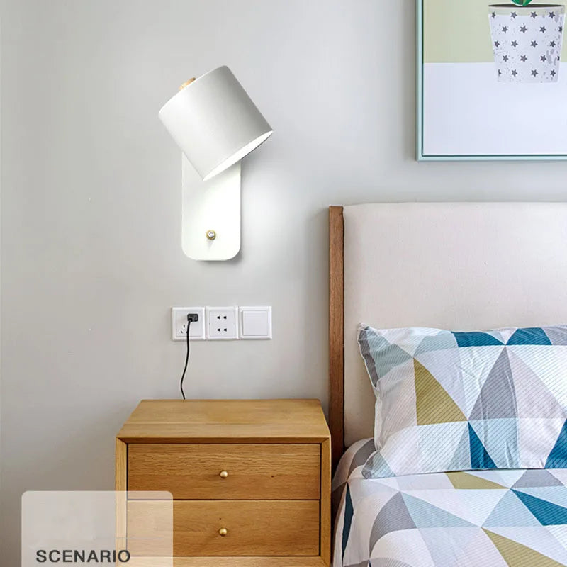 Modern LED Indoor Wall Lamps Rotation Adjustable Switch Wall Sconce With Knob Switch Stair Fixture Hallway Green LED Wall Light