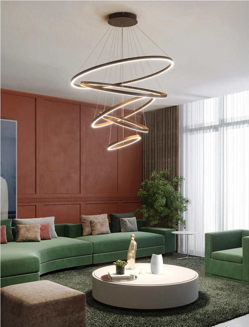 Modern LED Ring Pendant Lights Golden Creative Aluminum Circle Pendant Light for Living Room Restaurant Home Ring Lamp