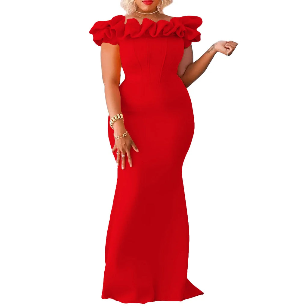 D3192 European and American Cross-border Women's Dress 2023 New Solid Color Fishtail Skirt Wooden Ear Slim Evening Africa Long