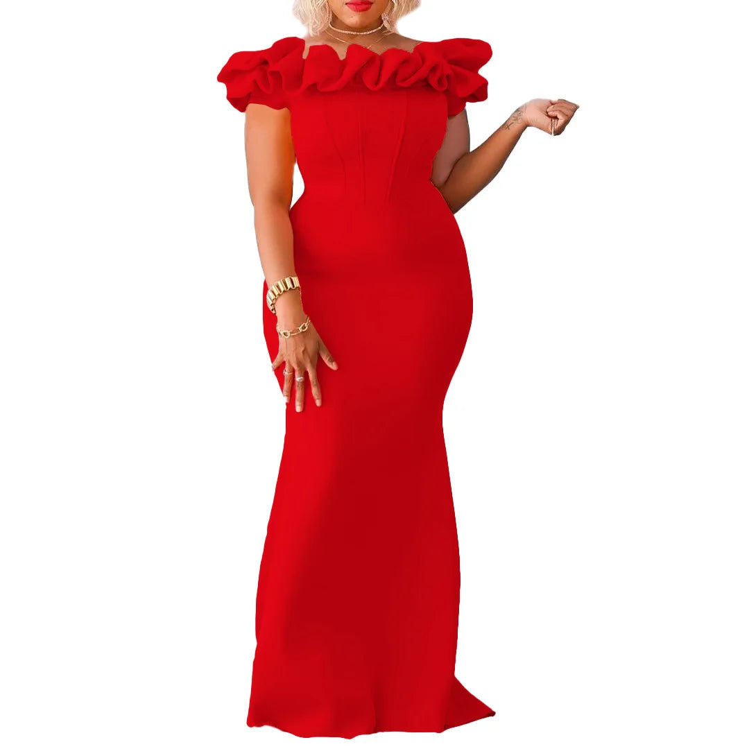 D3192 European and American Cross-border Women's Dress 2023 New Solid Color Fishtail Skirt Wooden Ear Slim Evening Africa Long