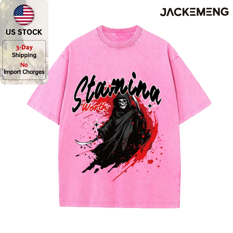 Oversized Vintage Retro Dark Reaper Streetwear Print Tshirt USA Stock Wholesale Y2K Casual Tee