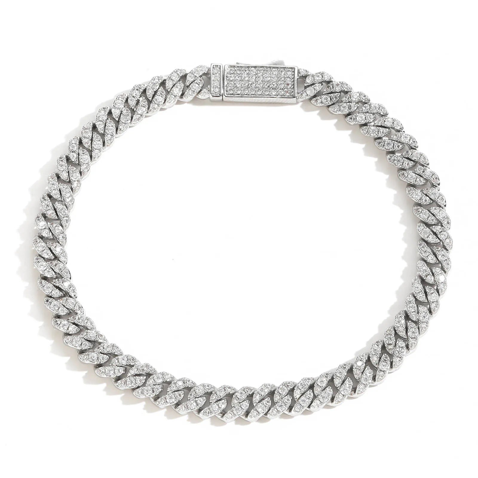 BES 6MM Hip Hop Bracelet Cuban Chain Spring Buckle Single Row Zircon Cuban Bracelet for Men Hip Hop Jewelry