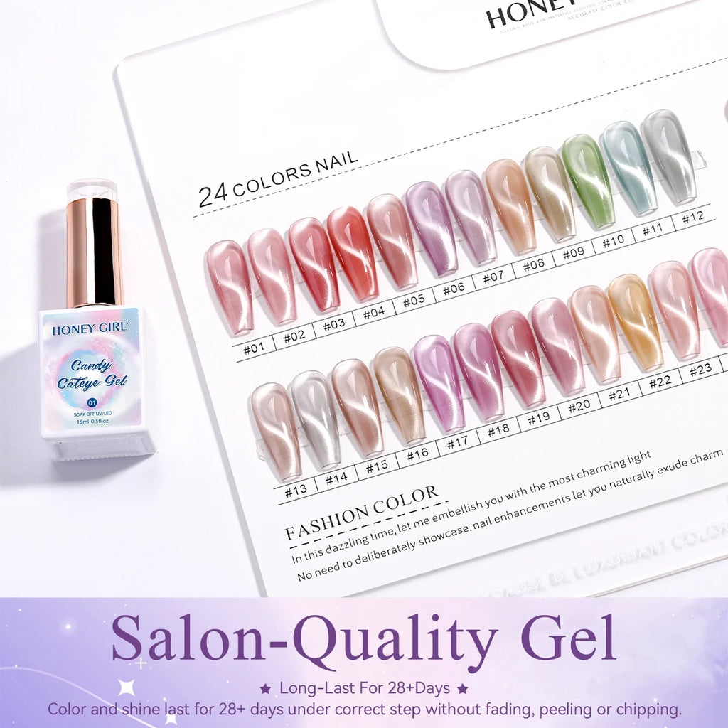 HONEY GIRL Moon Light Magnetic CatEye 24 Colors Jelly Gel Polish Set Wholesale 9d Crystal Uv Gel Nail Polish Cat Eye Gel Polish