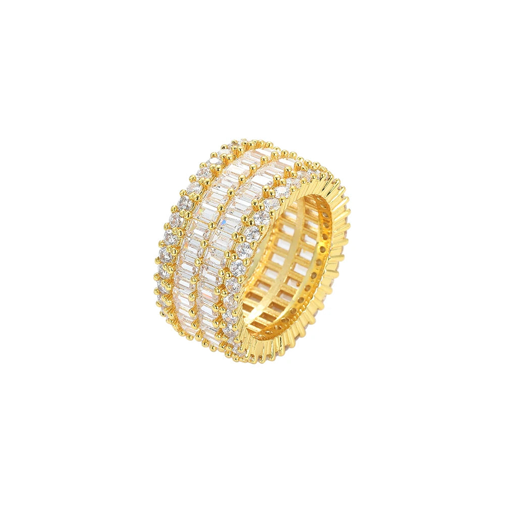 R069 Iced Out Gold Plated Men and Women's Hip Hop Rings with Inlay Cubic Zircon Fashionable Trendy Jewelry for Gift