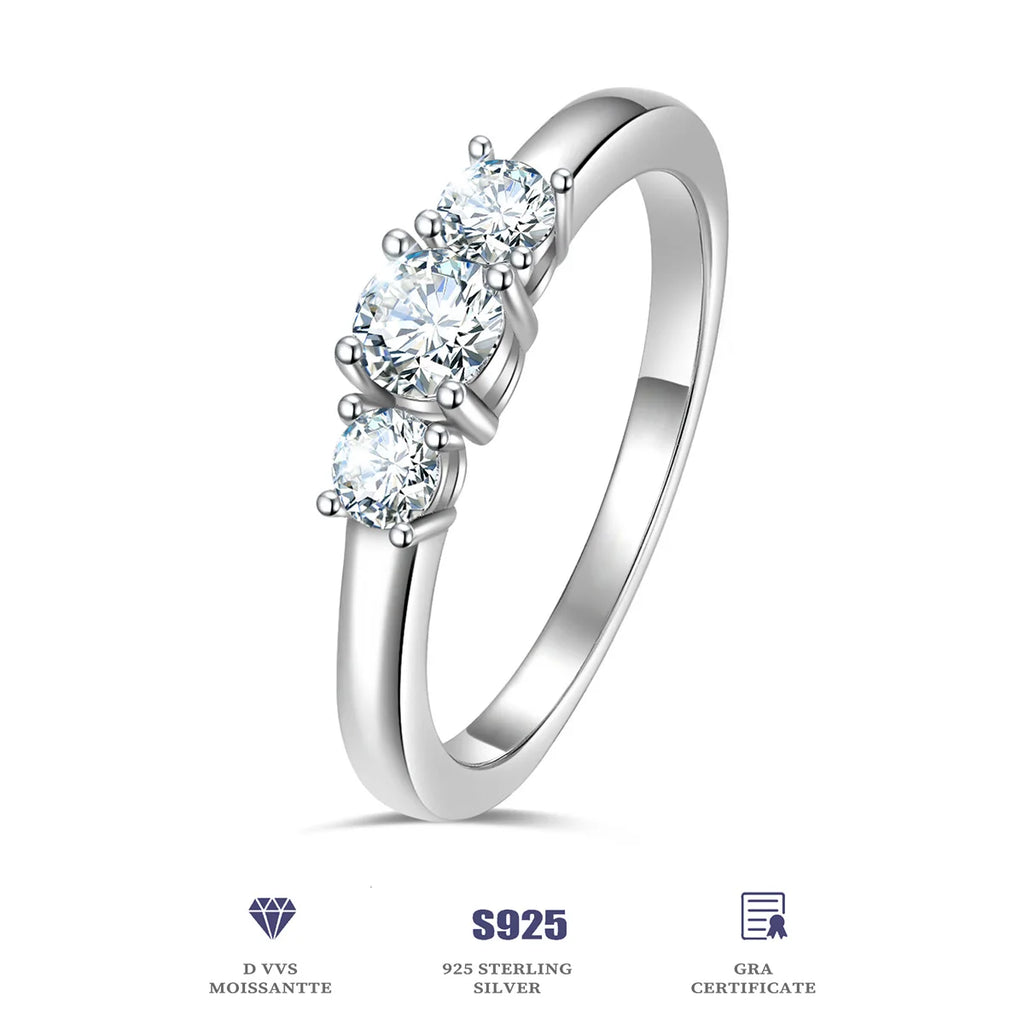 Luxury 925 Sterling Silver Wedding Rings Women VVS D Moissanite Engagement Ring Three Stones Ring Jewelry