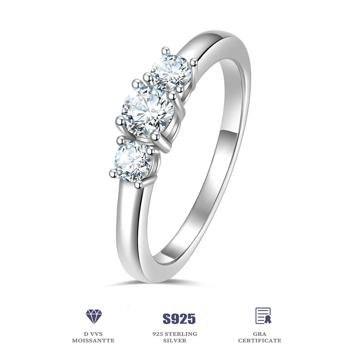 Luxury 925 Sterling Silver Wedding Rings Women VVS D Moissanite Engagement Ring Three Stones Ring Jewelry