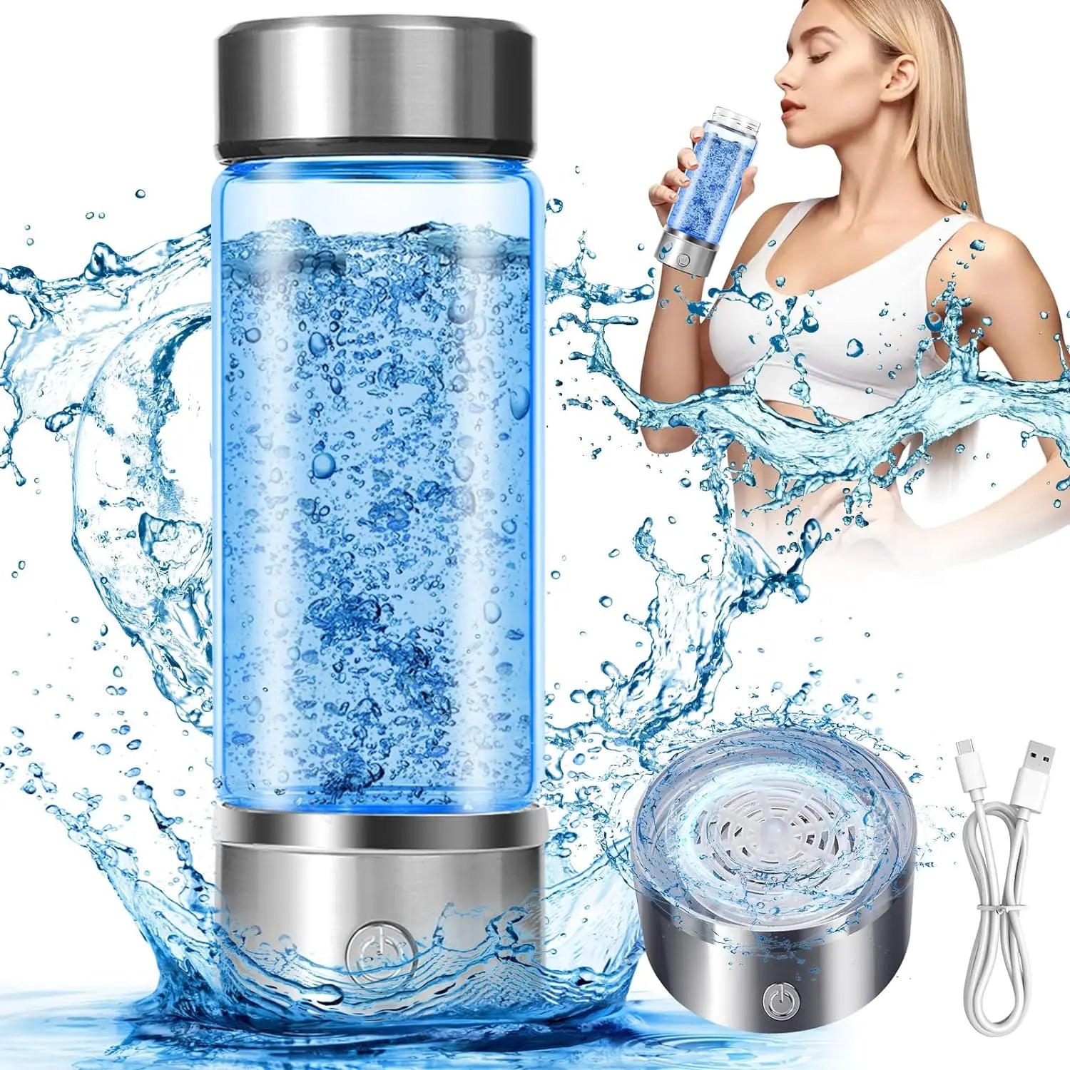 Custom logo 420ml 550ml 14oz 19oz Silver Black Hydrogen-rich Water Ionizer Bottle H2 Hydrogen Rich Water Cup with Cup Protector