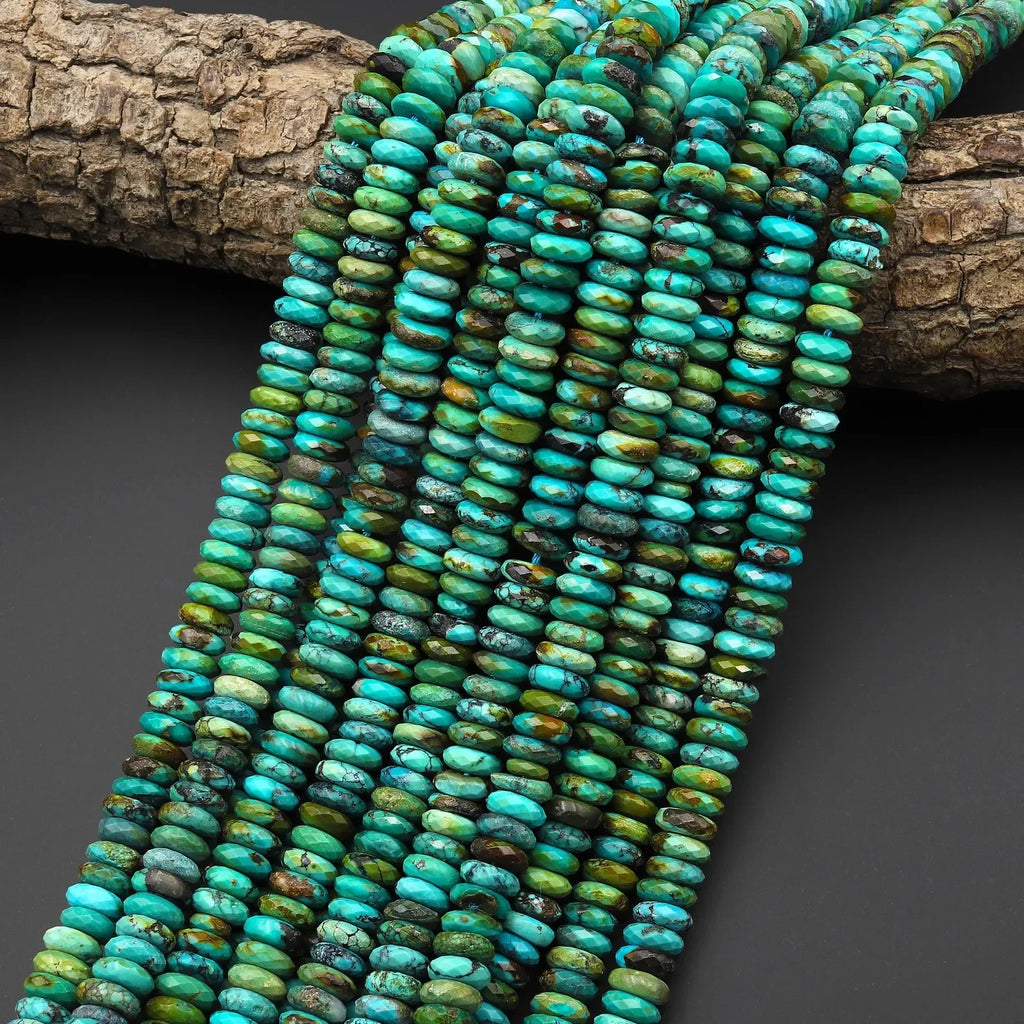 AAA Genuine Natural Blue Green Golden Turquoise 6mm 8mm Faceted Thin Ball Rondelle Beads Casual 15.5" Strand Great Gems Unisex