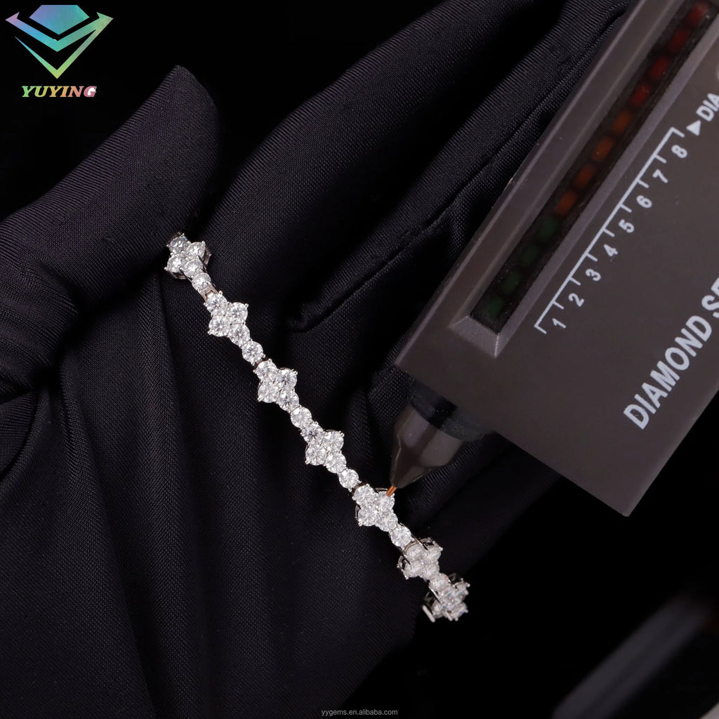 Yu Ying New Style Cross Tennis Bracelet Fine Jewelry 6mm Wide Hip Hop Bracelet S925 Silver Moissanite Tennis Bracelet