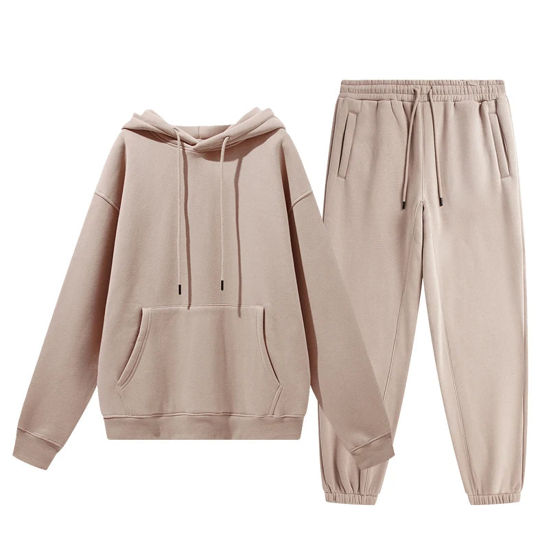 Wholesale Organic Cotton Sweatpants and Hoodie Set Custom Sweat Suits Casual Unisex Tracksuit