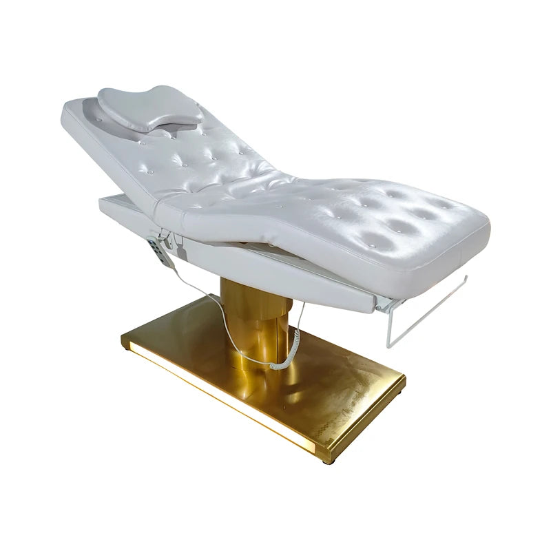 HICOMED Gold Plated Base Luxury Electric 3 Motors Beauty Massage Table White Adjustable Facial Eyelash Bed With LED