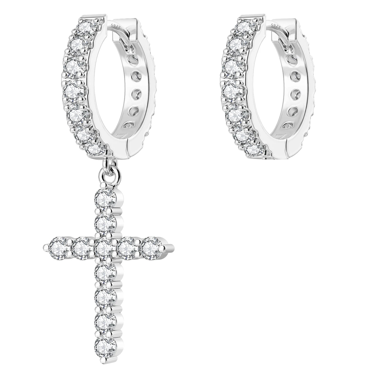 14K Gold Plated Dangle Cross Earring 925 Sterling Silver Women Men Birthday Gift CHRISTIAN 5A CZ Cubic Zirconia Hoop Earring