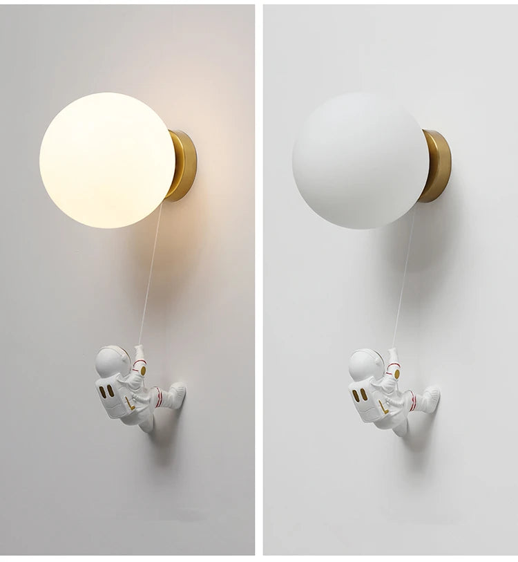 Lunar Wall Lamp Nordic Creative Astronaut Children's Room Lamp Bedroom Bedside Lamp Cartoon Boy Girl Background Wall Lamp
