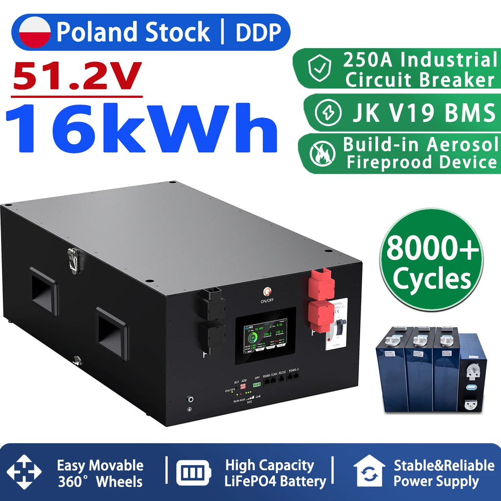 Poland DDP Magazyn Energii Domowej Assembly 8000 Times 48v 51.2v 314Ah JK V19 BMS Lifepo4 Battery for Home Energy Storage System