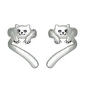 Antique Silver Cat Cuff Clip-on Earrings Women Cute Animal Shape Zircon Fashion Jewelry Alloy Material Four Seasons Versatile
