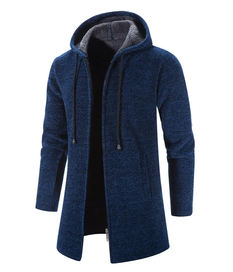 2023 Winter Fleece Cardigan Men Thick Hooded Long Sweaterscoat Male Warm Knitted Sweater Jackets Men Causal Outwear Windbreaker