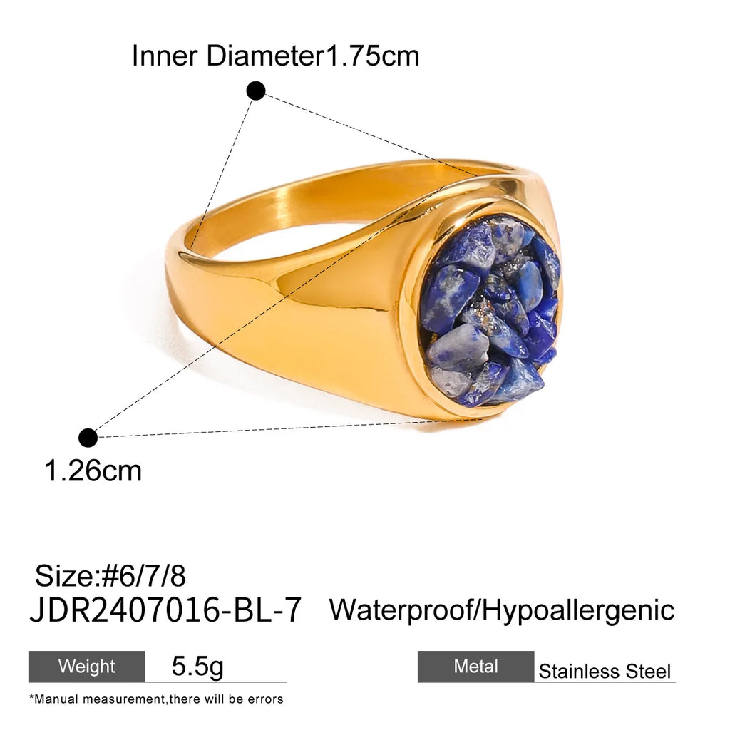 Stainless Steel Shine Inlaid Natural Crystal Geometric Rings Stainless Steel Skin-Friendly 18K Gold-plated Waterproof Jewelry