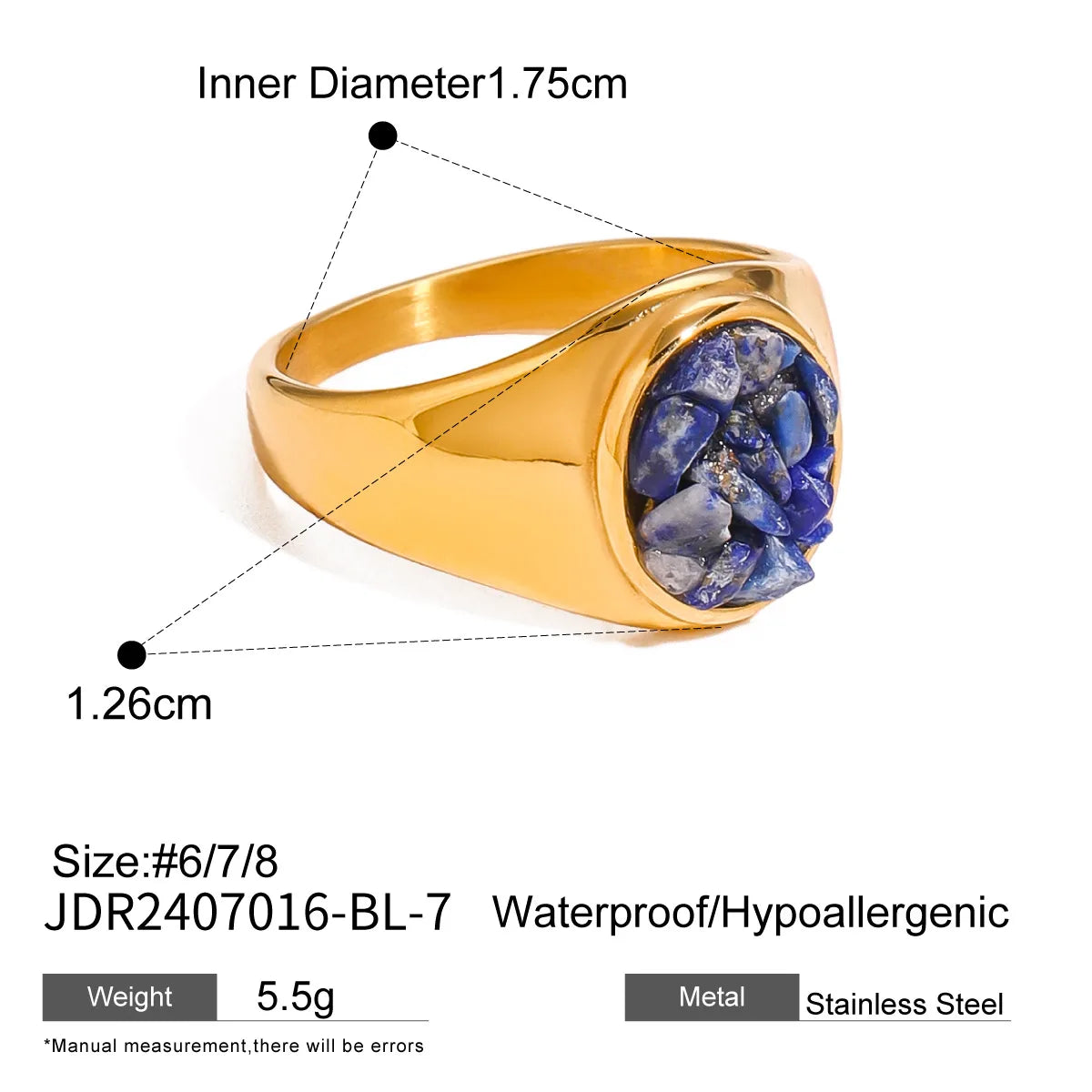 Stainless Steel Shine Inlaid Natural Crystal Geometric Rings Stainless Steel Skin-Friendly 18K Gold-plated Waterproof Jewelry