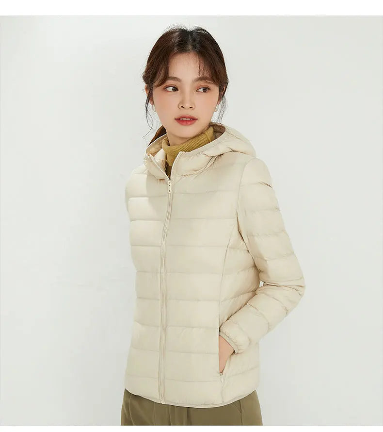 Winter Women Hooded Puffer Jackets Ultra Light Down Jacket Warm Coat Parka Female Portable Outwear Windbreaker Quilted Jacket