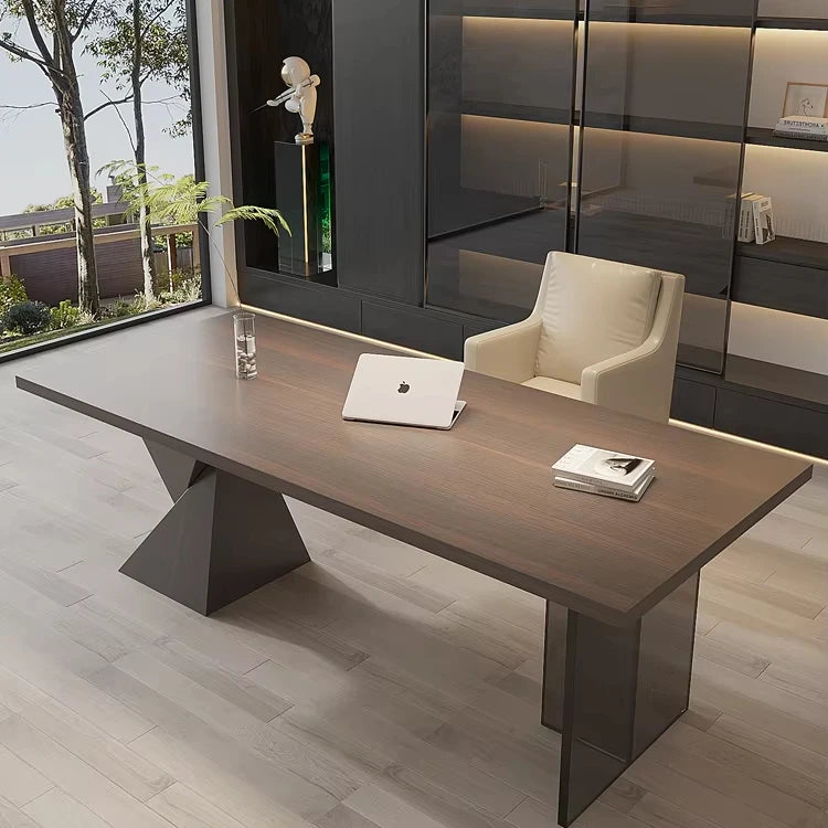 Modern Luxury Home Multi-Function Computer Desk Light Walnut Color Simple Cream Wind Wood Panel Office Furniture