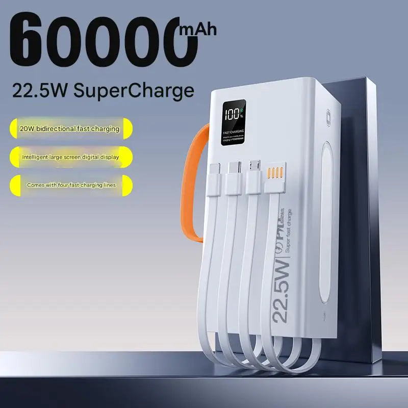 New High Capacity Power Bank 60000mAh Fast Charging 22.5W Double USB & Micro USB LED Display Portable Charger for Outdoor Use