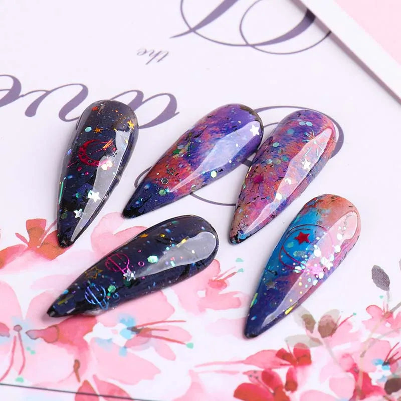 10 Colors Starry Sky Pattern Lace Style 3D Nail Foil Decals New Plastic Nail Sticker 4*100cm Transfer High Quality and Stylish