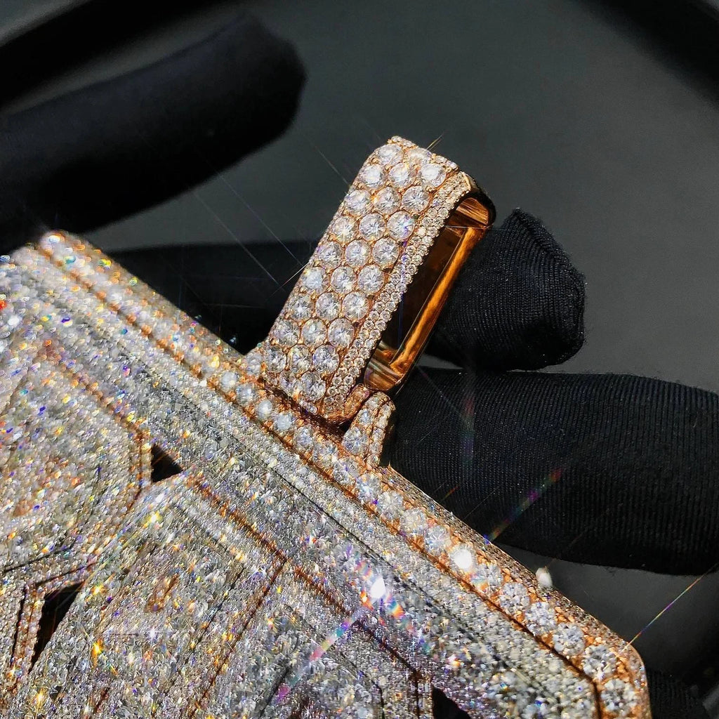Super Bling Luxury Hip Hop Charm Pendant 925 Sterling Silver Rose Gold Plated VVS Moissanite Iced Drip Jewelry Men's