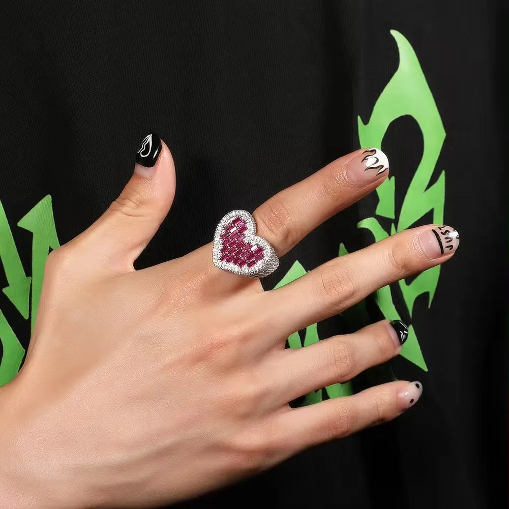 UWIN Wholesale Square CZ Heart Ring Love Finger Rings Pink Purple Green Stone Hypoallergenic Rings for Girls