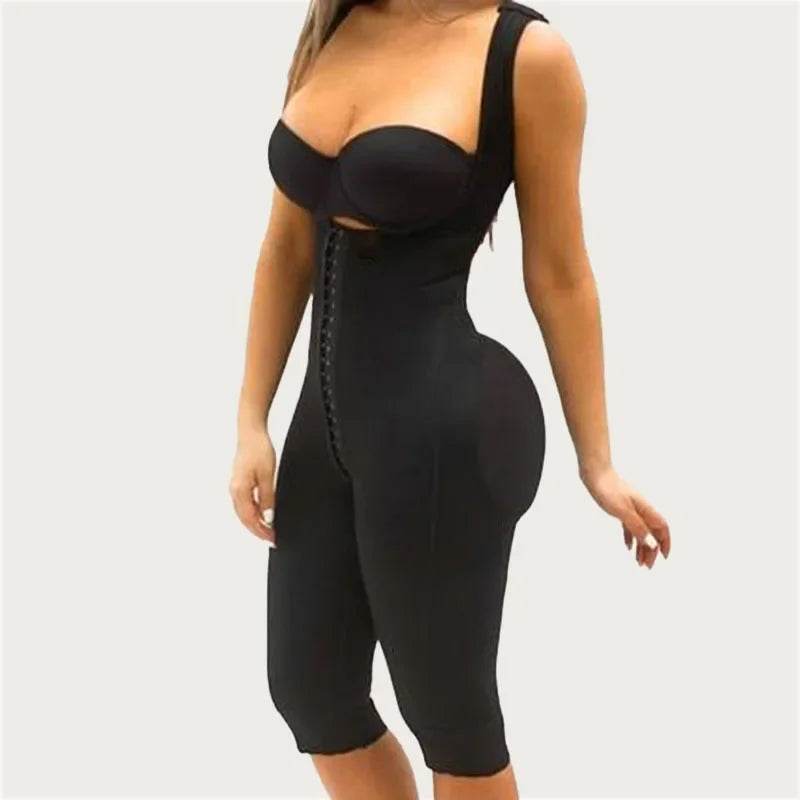 1pcs Logo Sleeveless Knee Length Shapewear Braless Wide Shoulder Straps Butt-Lifting Bodysuit for Women Tummy Control