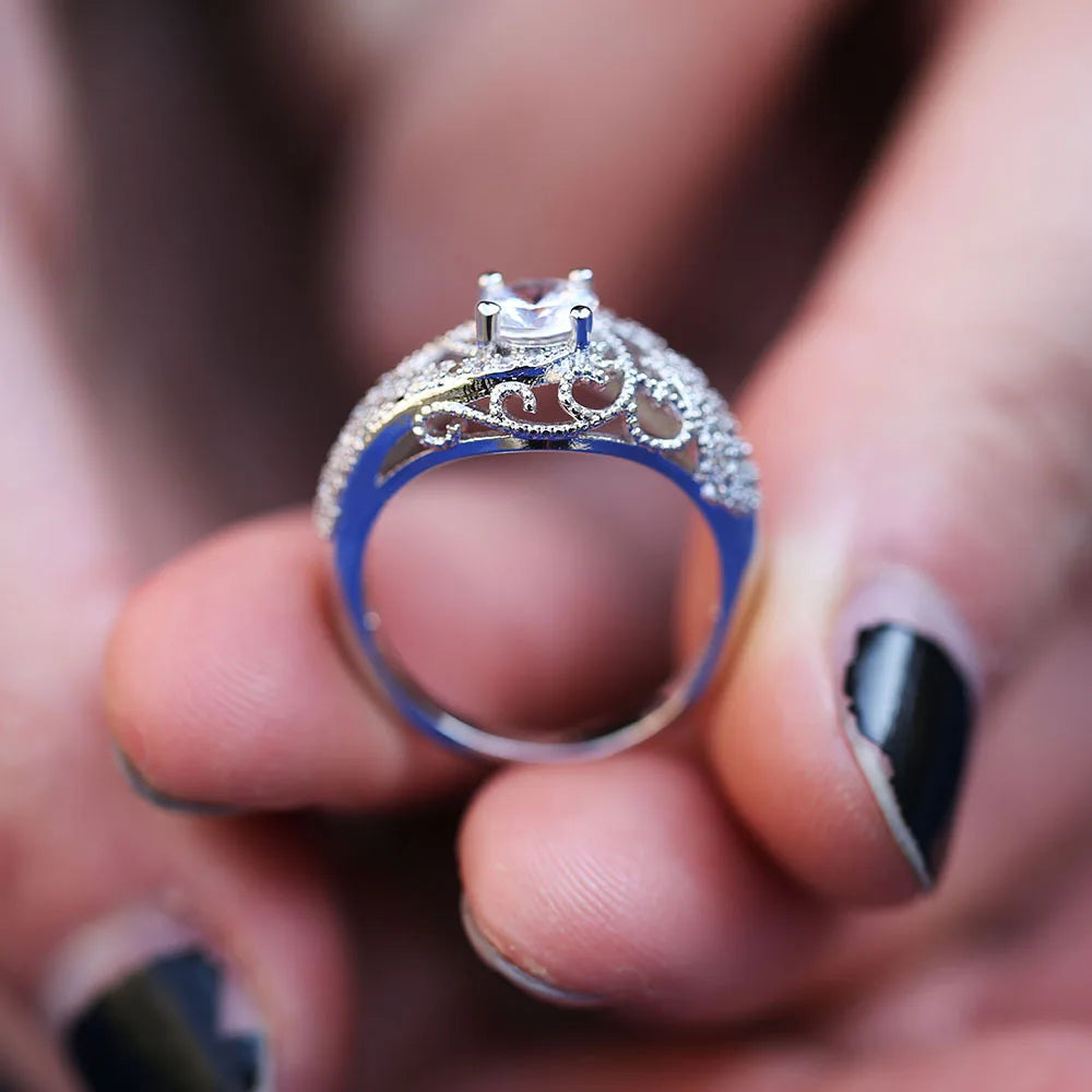 Embossed Pattern Flower Shape Precious Metal Alloy Romantic Ring for Women Fashion Finger Jewelry Gift