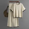 Boutique Wholesale 2026 Summer New Simple and Fashionable Round Neck Short Sleeve Slimming Pants Contrast Color Women's Set