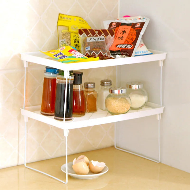 Home Closet Organizer Storage Shelf Kitchen Adjustable Storage Rack Shelves Cabinet Holders Space Saving Makeup Organizer