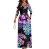 New Wholesale Customized Polynesian Tribal Printed Lace-Up Long Maxi Dress Side Pocket Plus Size Women Casual Dresses With Belt