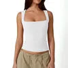 Women Girls Sleeveless Vest T-shirt Solid Color Square Neck Yoga Sports Sleeveless Tank Tops Base Casual Slim Vest