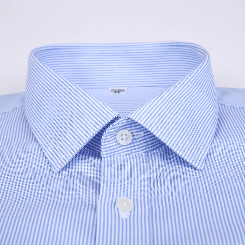 Men's Classic Long Sleeve Striped Dress Shirt Non Iron Regular Formal Business Social Button-up Easy Care Luxury Cotton Shirts