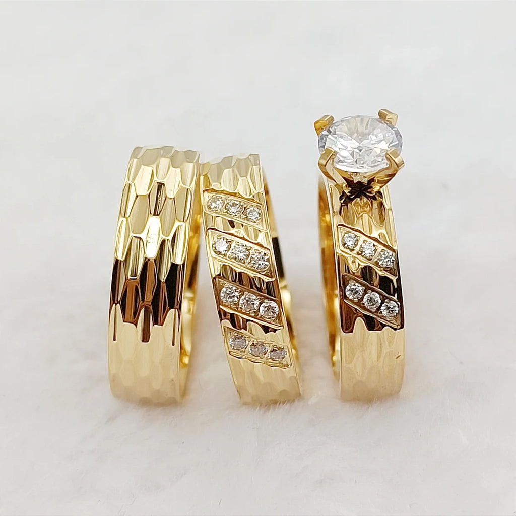 European Jewelry Luxury Alliances Bridal Set Golden Titanium Rings Western Promise Wedding Engagement Rings Couples