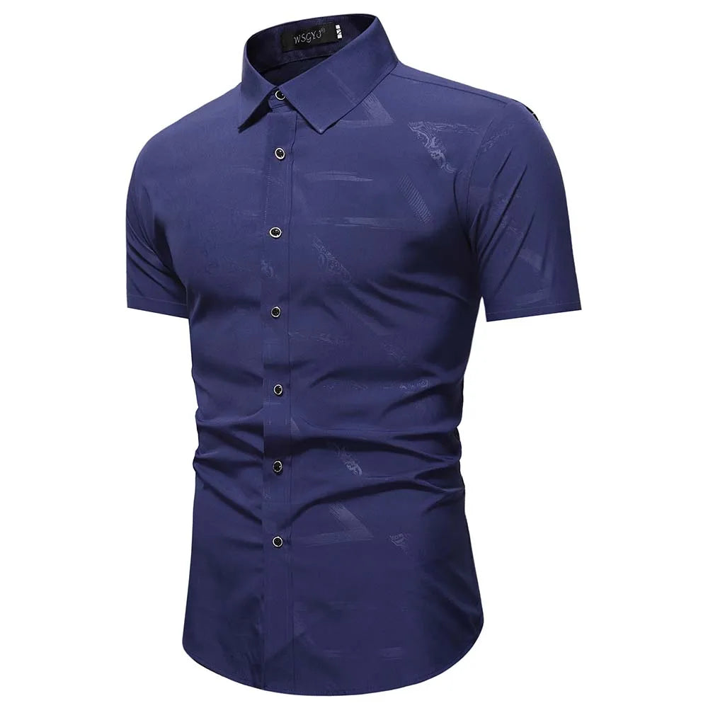 Summer Business Social Chemise Homme Casual Party Short Sleeve Striped Shirt Men Dress Luxury Button Up Fashion Mens Clothes