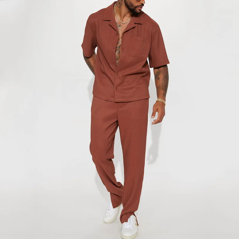 PASUXI Mens Set Tracksuit Summer Zip Short Sleeve Tshirt Mens Outfits Fashion Men Sweatsuit 2 Piece Set