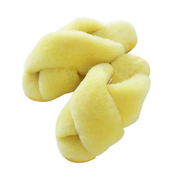 Women Indoor Slippers Real Wool 2023 Natural Sheepskin Home Slipper Winter Fur Slippers Wool Flip Flops Slipper Lady Home Shoes