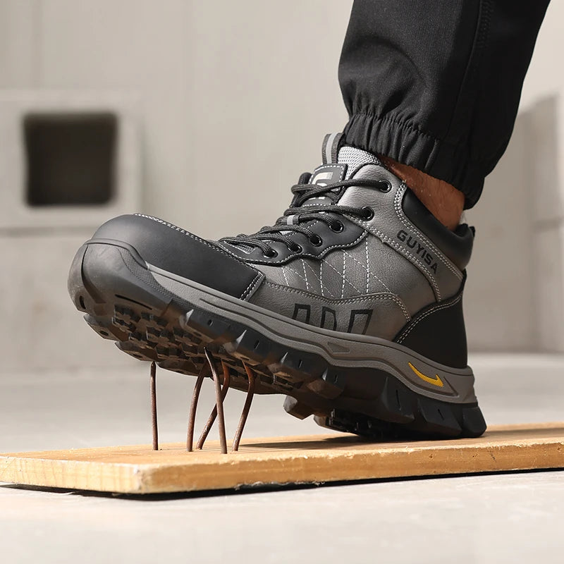 GUYISA Microfiber Rubber All Season High-top Shoes Durable Puncture-resistant Steel Toe Cap